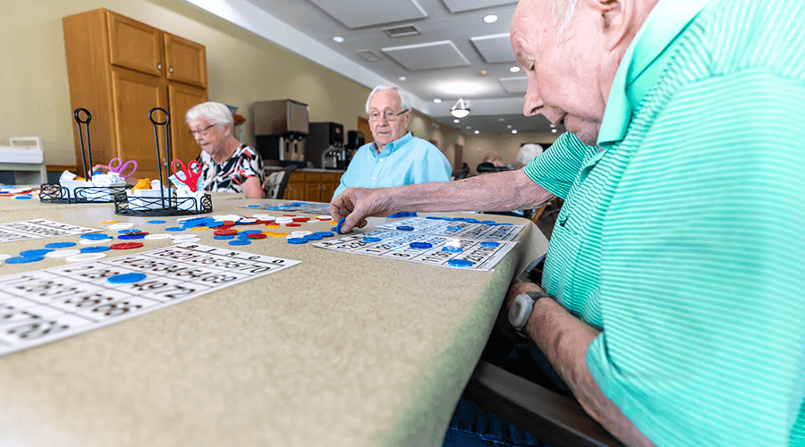 Assisted Living Residents of Good Samaritan Society Ridge View Estates in Pipestone Minnesota play Bingo.